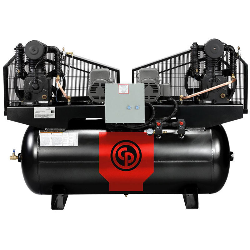 Chicago Pneumatic Air Compressor RCP-C15123D4 Duplex 15 HP 120 Gallon Two Stage Cast Iron 460V 3 Phase