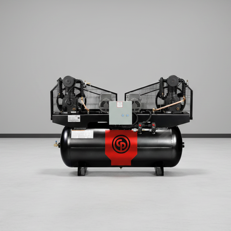 Chicago Pneumatic Air Compressor RCP-C15123D4 Duplex 15 HP 120 Gallon Two Stage Cast Iron 460V 3 Phase