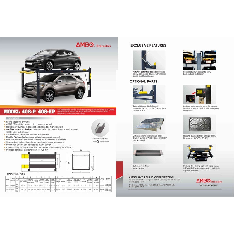AMGO 408-HP 8,000 lbs 4 Post Parking Lift