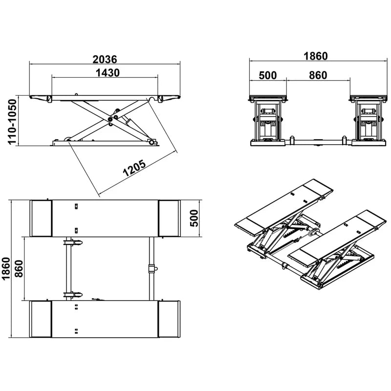 Katool KT-X80 8000lbs Mid Rise Scissor Lift