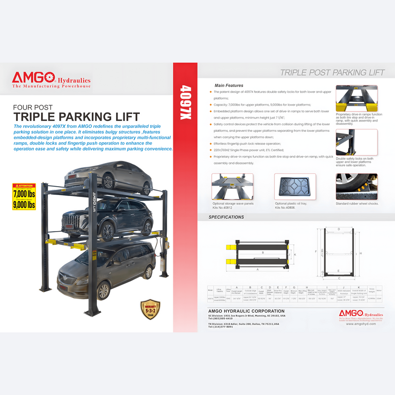 AMGO 4097X 9,000 lbs Triple Parking lifts