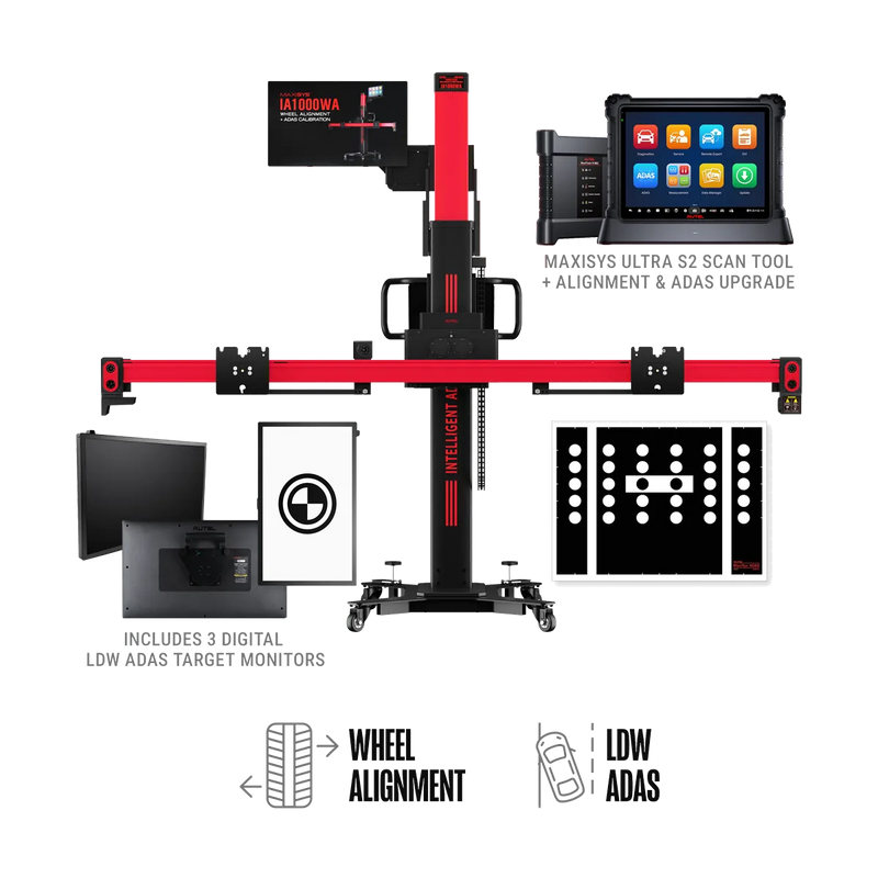 Autel IA1000LDWTDT ADAS Calibration & Wheel Alignment System with LDW Targets, Digital Targets & MaxiSYS Ultra S2 Tablet
