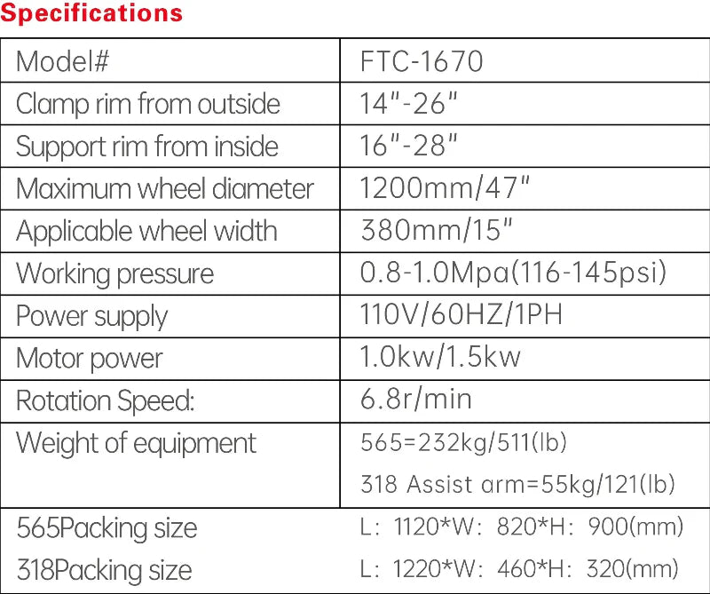 Fortisky FTC-1670 Tilt Back Tire Changer