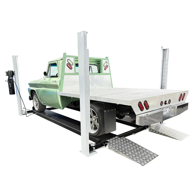 Triumph USA8000XLT 8,000 lb 4-Post Lift — Made in USA, Extended-Length Service & Storage Lift, Caster Kit + Jack Tray + 3 Drip Trays